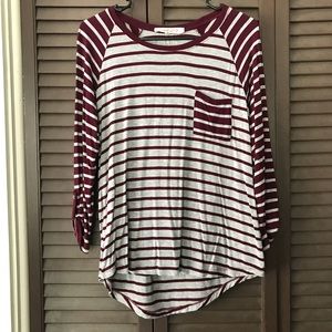 Slouchy Striped Raglan Sleeve Pocket Tee